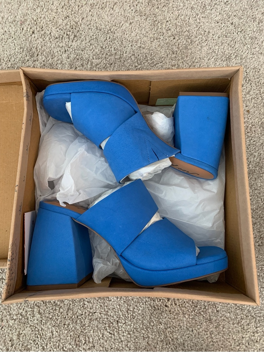 Free People Love Is Everywhere Carnival Cobalt Blue Block Heel Mule Sandals New